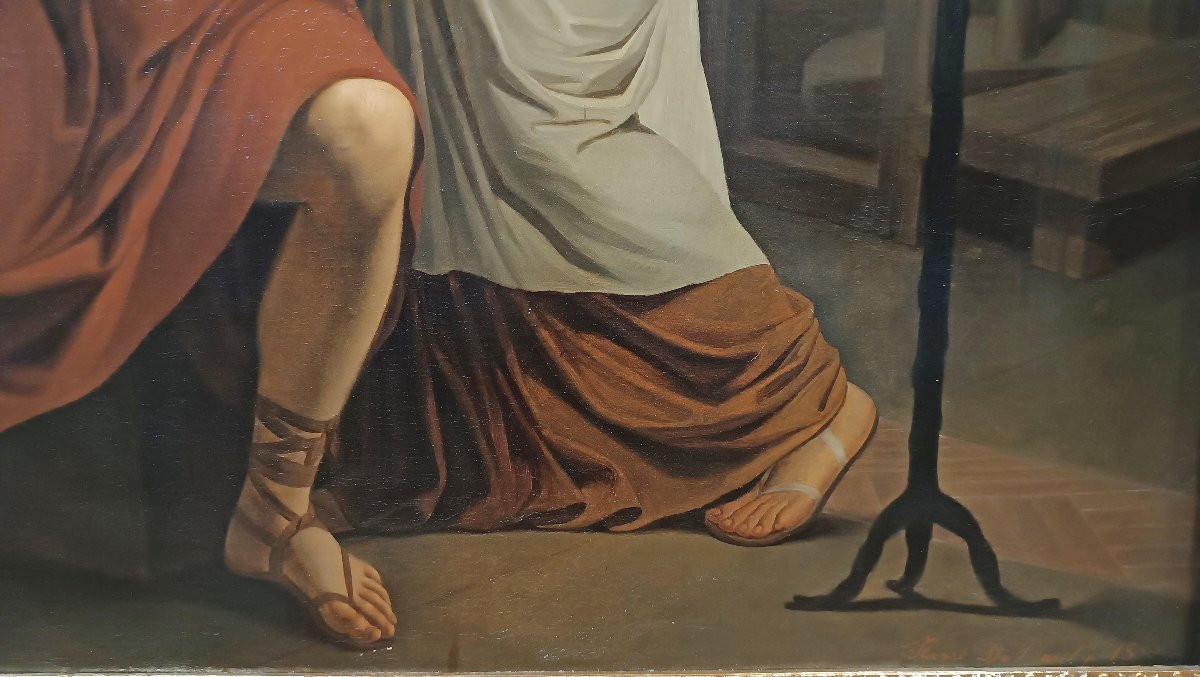 Mid-19th Century Painting "the Invention Of The Art Of Painting" -photo-4