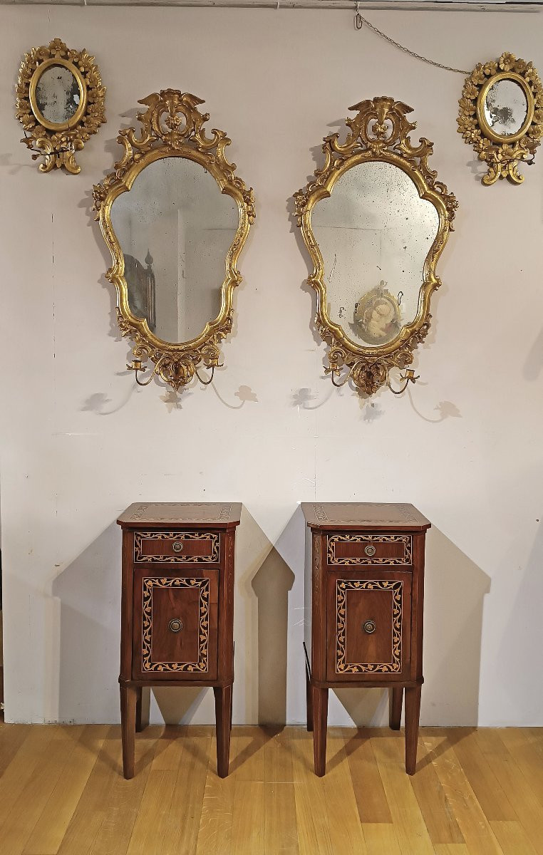 Second Half Of The 18th Century Pair Of Louis XVI Inlaid Bedside Tables-photo-6