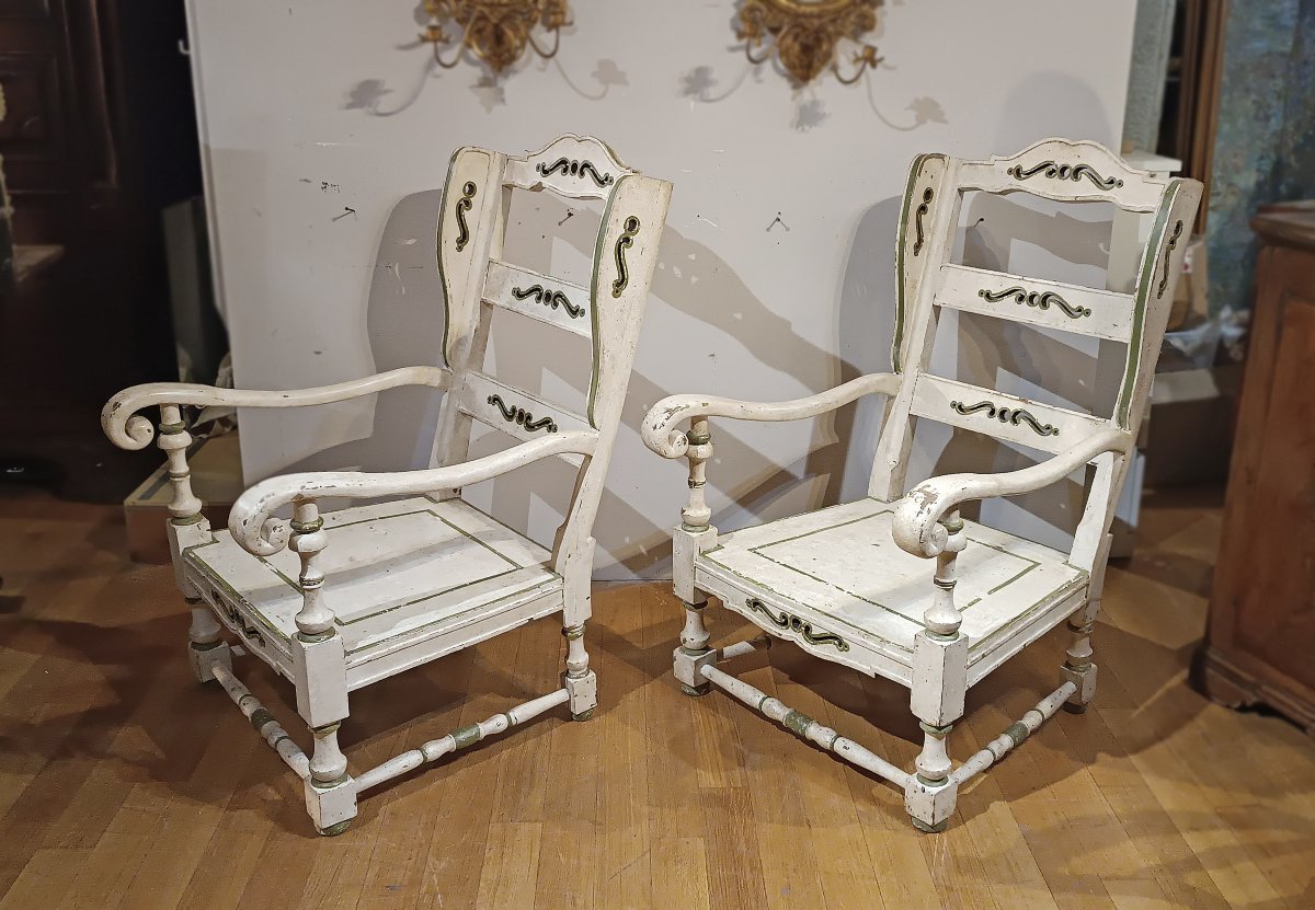 PAIRE DE FAUTEUILS PEINTS DU DÉBUT DU 19ème SIÈCLE-photo-2