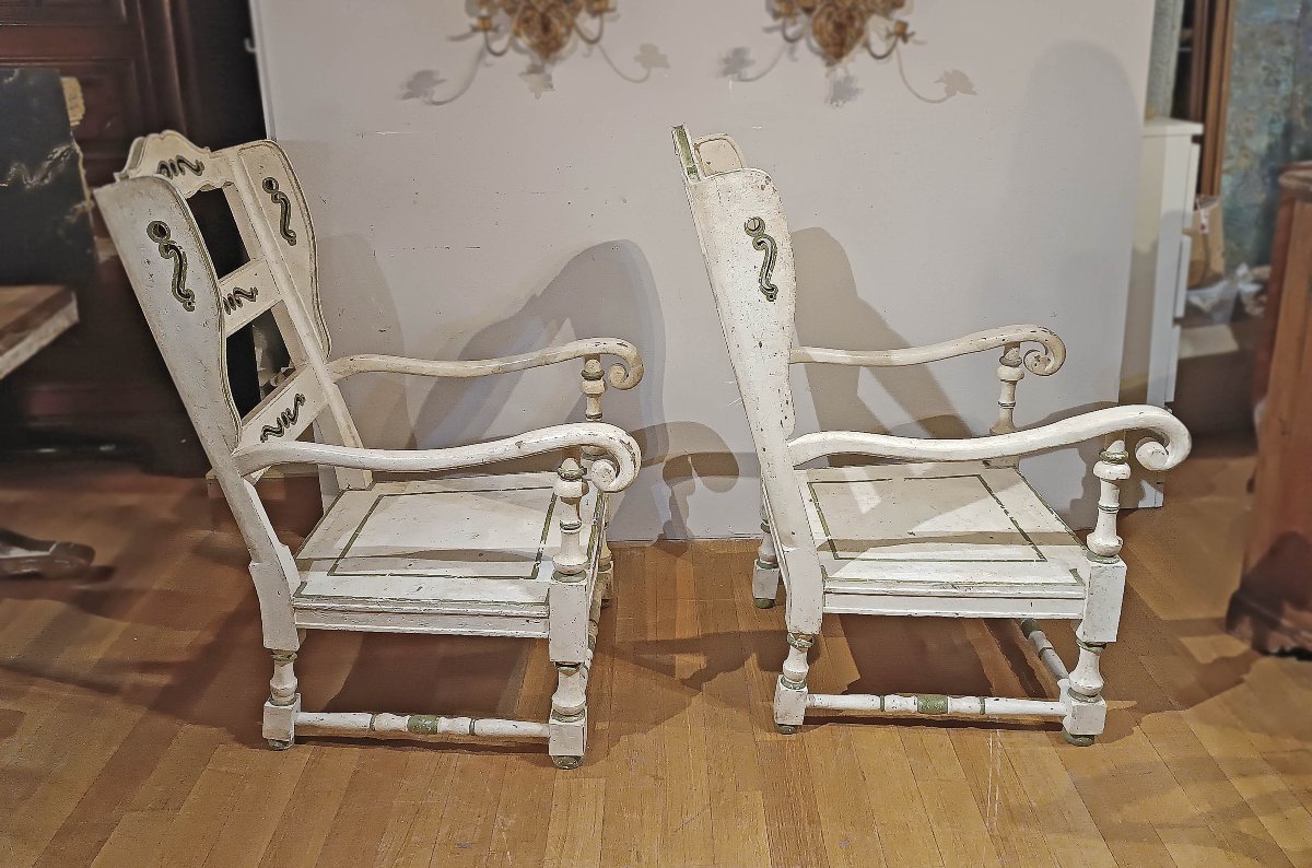 PAIRE DE FAUTEUILS PEINTS DU DÉBUT DU 19ème SIÈCLE-photo-2