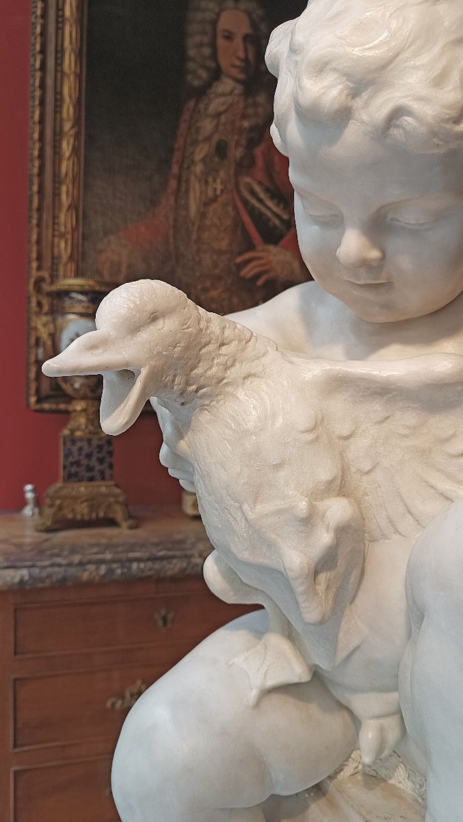 Late 18th Century Marble Sculpture "little Boy With Duck" -photo-1