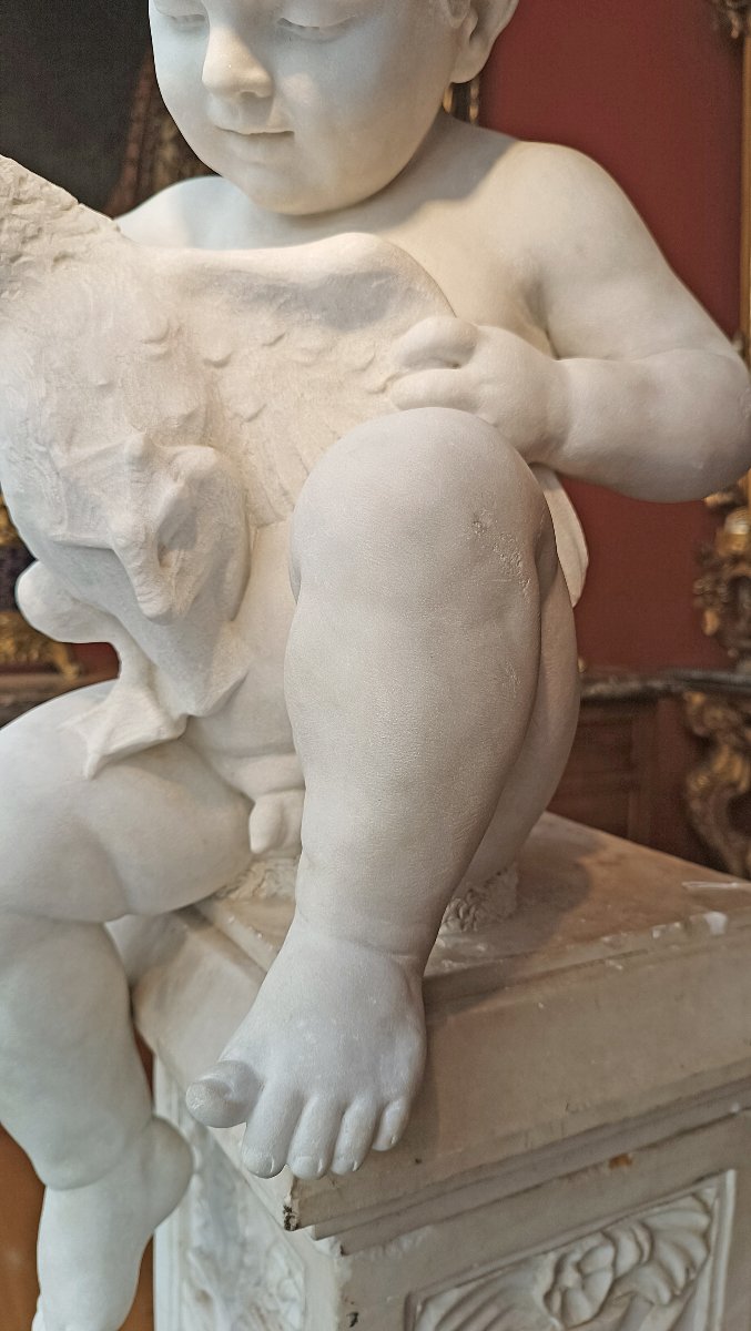 Late 18th Century Marble Sculpture "little Boy With Duck" -photo-3