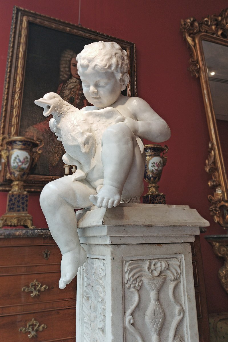 Late 18th Century Marble Sculpture "little Boy With Duck" -photo-5