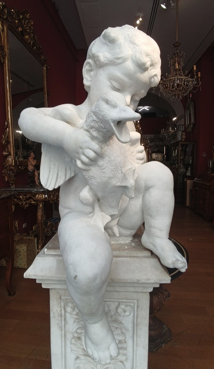 Late 18th Century Marble Sculpture "little Boy With Duck" -photo-7