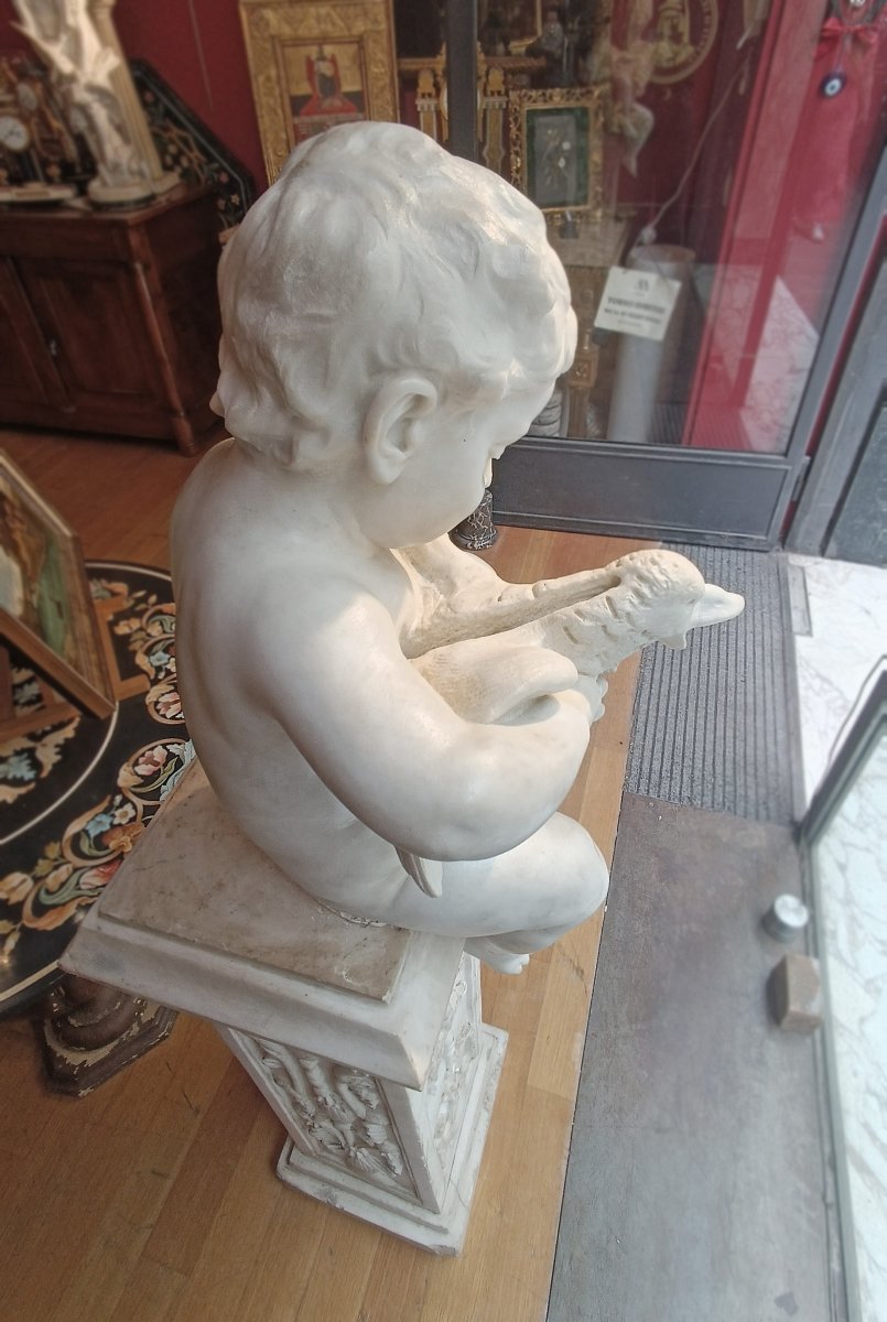 Late 18th Century Marble Sculpture "little Boy With Duck" -photo-8