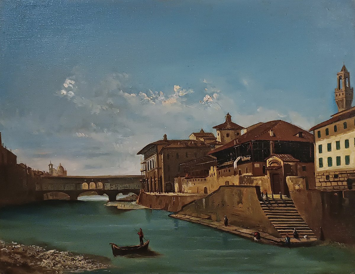 TABLEAU AVEC PAYSAGE FLORENTIN SECONDE MOITIÉ DU 19ème SIÈCLE-photo-3