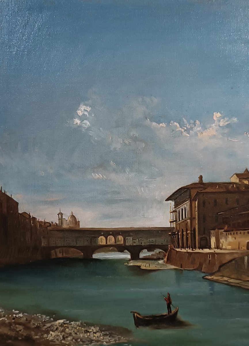TABLEAU AVEC PAYSAGE FLORENTIN SECONDE MOITIÉ DU 19ème SIÈCLE-photo-4
