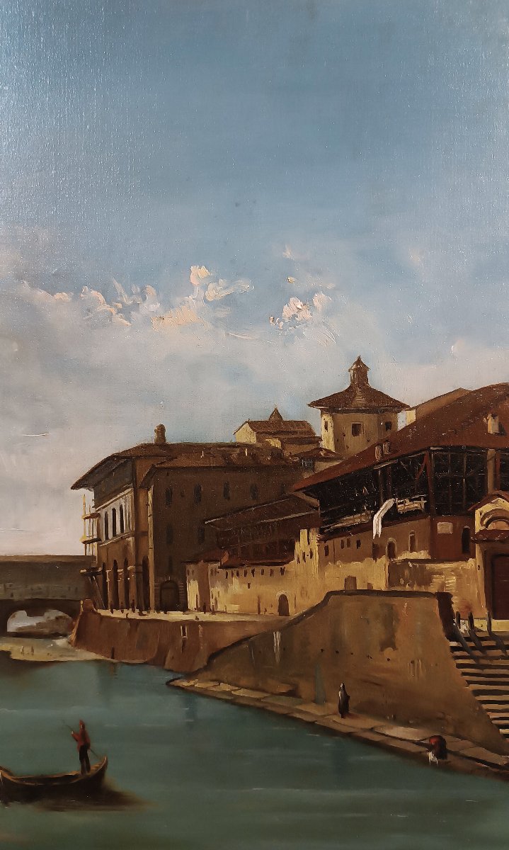 TABLEAU AVEC PAYSAGE FLORENTIN SECONDE MOITIÉ DU 19ème SIÈCLE-photo-2