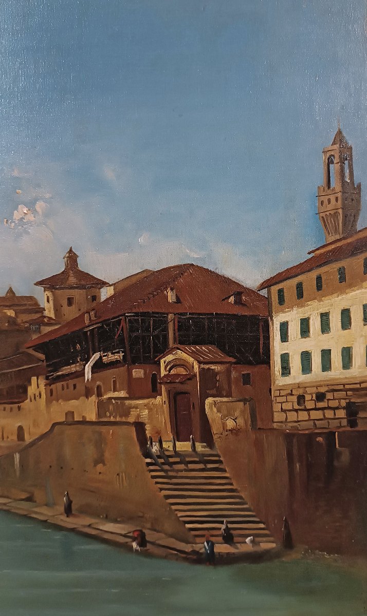 TABLEAU AVEC PAYSAGE FLORENTIN SECONDE MOITIÉ DU 19ème SIÈCLE-photo-3