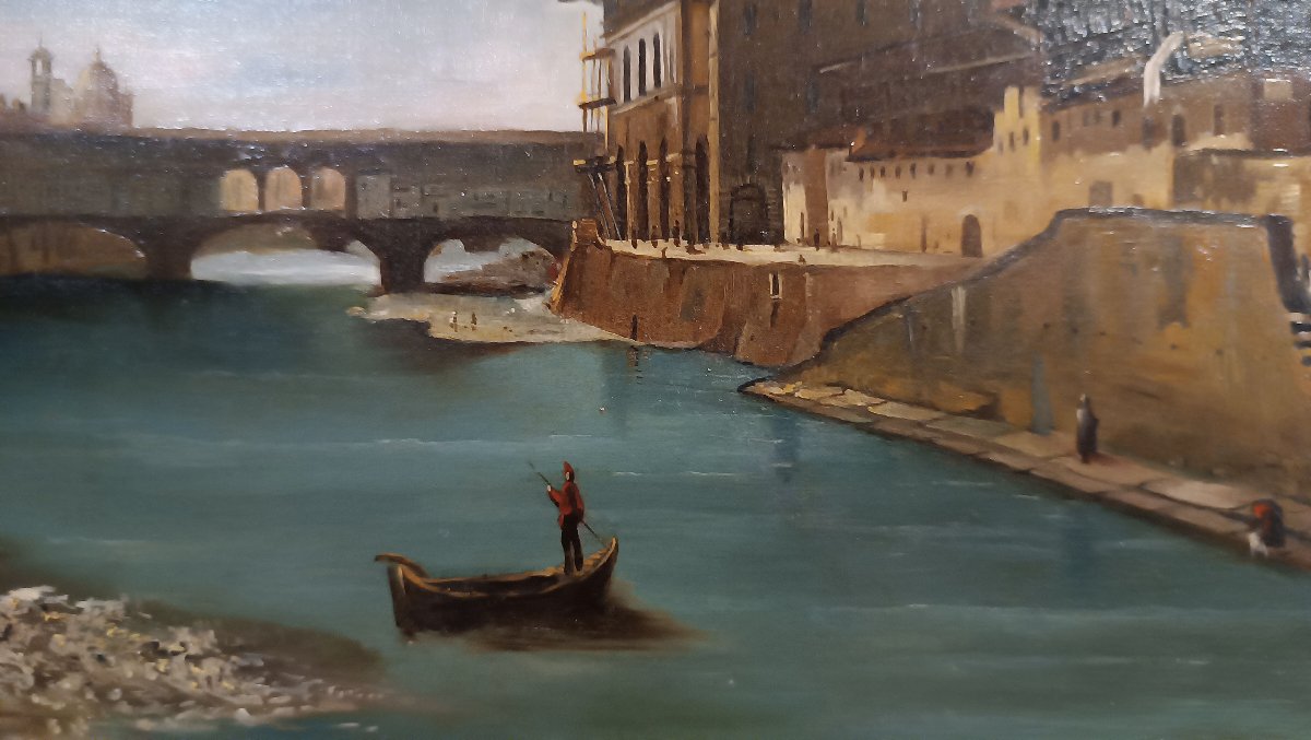 TABLEAU AVEC PAYSAGE FLORENTIN SECONDE MOITIÉ DU 19ème SIÈCLE-photo-4