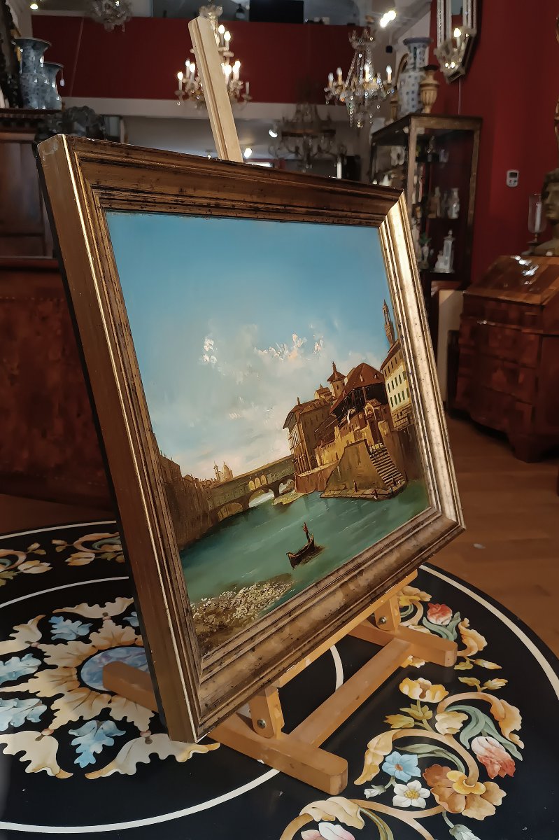 TABLEAU AVEC PAYSAGE FLORENTIN SECONDE MOITIÉ DU 19ème SIÈCLE-photo-6