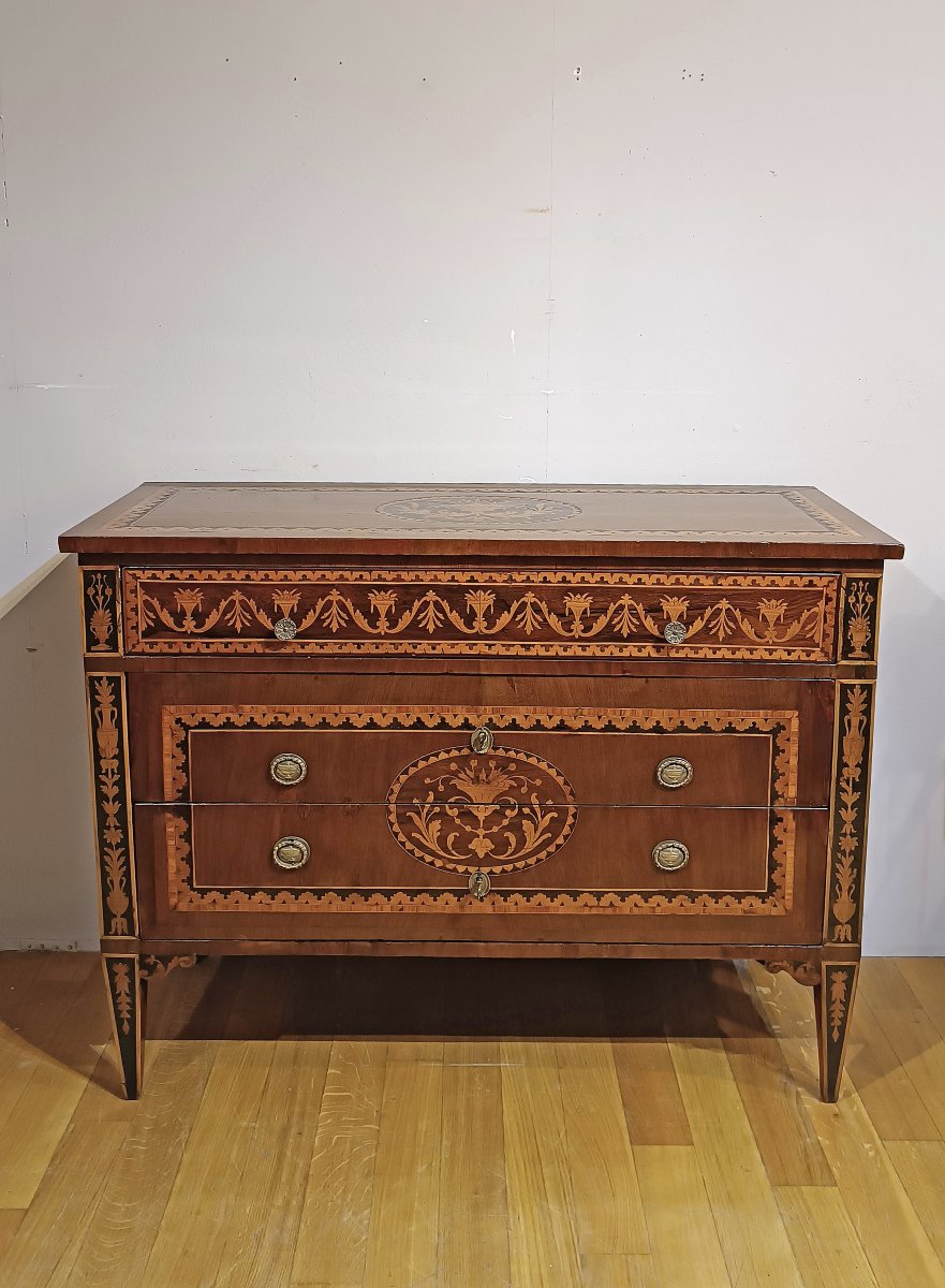 COMMODE NÉOCLASSIQUE MARQUETÉE DE LA FIN DU 18ème SIÈCLE-photo-2