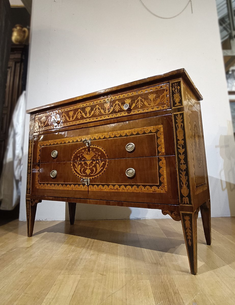 COMMODE NÉOCLASSIQUE MARQUETÉE DE LA FIN DU 18ème SIÈCLE-photo-7