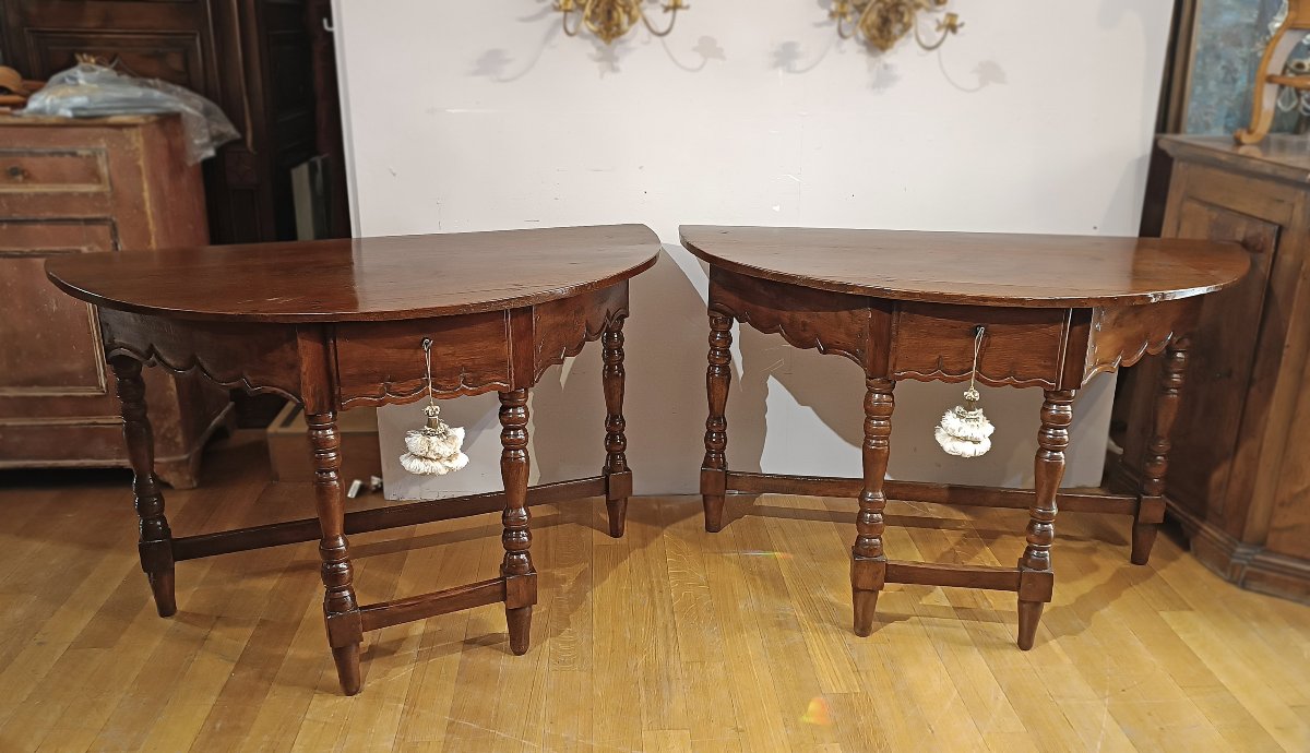 Late 17th Century Pair Of Louis XIV Walnut Console Tables-photo-5