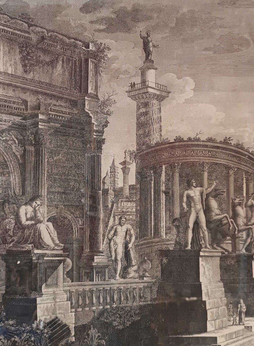 PAIRE DE GRAVURES DE MONUMENTS DE ROME ET D'ÉTRURIE FIN DU 19ème SIÈCLE-photo-2