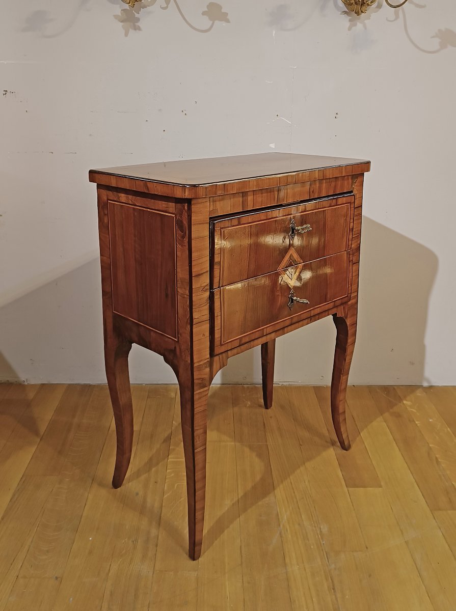 TABLE DE CHEVET AVEC MARQUETTES LOUIS XV-XVI SECONDE MOITIÉ DU 18ème SIÈCLE-photo-2