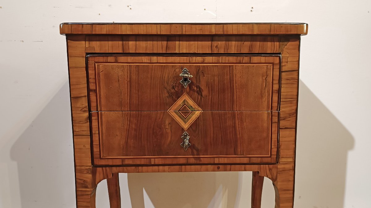 TABLE DE CHEVET AVEC MARQUETTES LOUIS XV-XVI SECONDE MOITIÉ DU 18ème SIÈCLE-photo-3