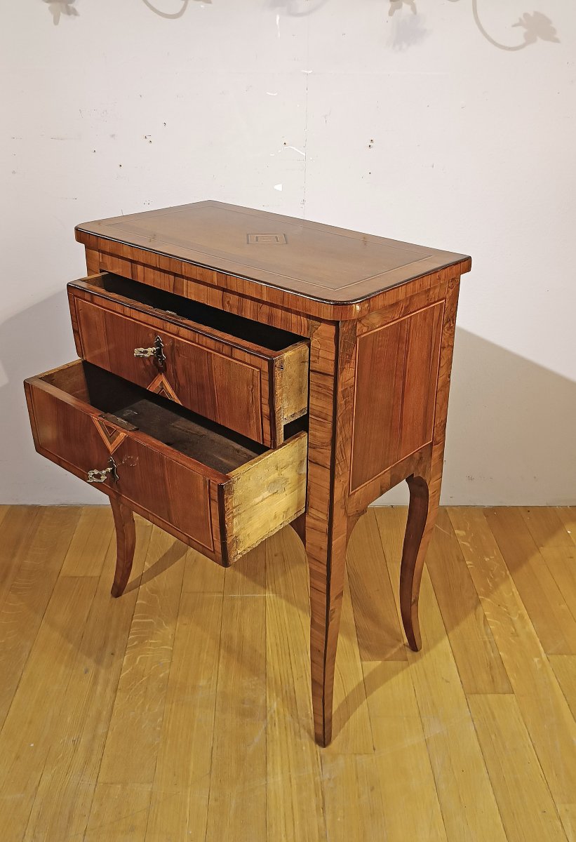 TABLE DE CHEVET AVEC MARQUETTES LOUIS XV-XVI SECONDE MOITIÉ DU 18ème SIÈCLE-photo-4