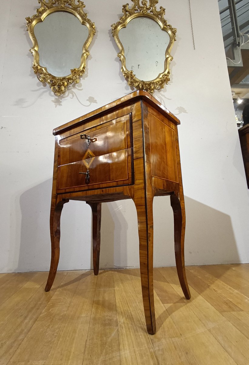 TABLE DE CHEVET AVEC MARQUETTES LOUIS XV-XVI SECONDE MOITIÉ DU 18ème SIÈCLE-photo-7