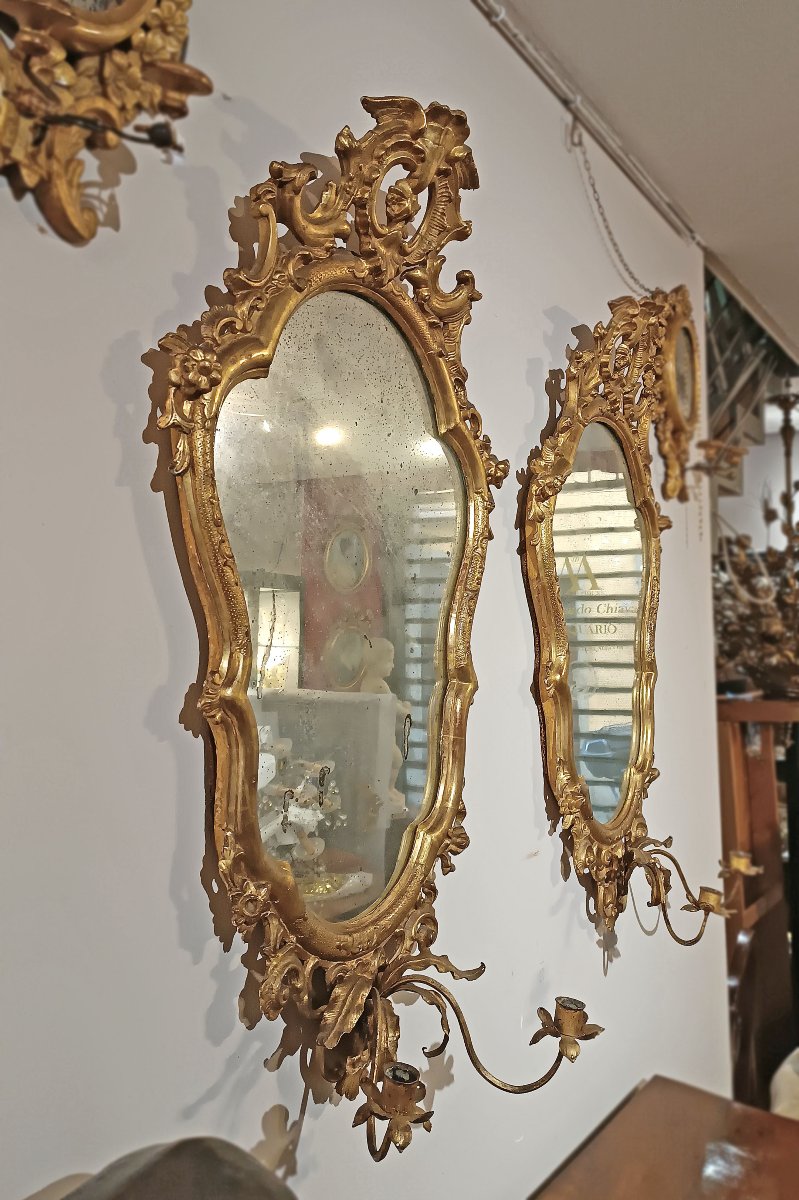 PAIRE DE MIROIRS DORÉS LOUIS XV MILIEU DU 18ème SIÈCLE-photo-2