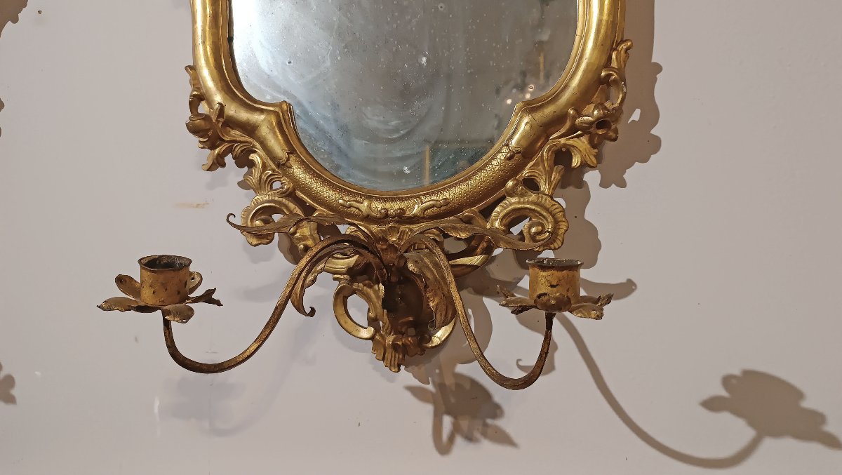 PAIRE DE MIROIRS DORÉS LOUIS XV MILIEU DU 18ème SIÈCLE-photo-3
