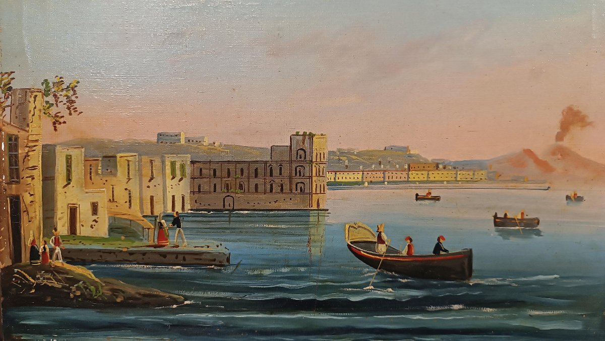 PAIRE DE TABLEAUX DU GOLFE DE NAPLES MILIEU DU 19ème SIÈCLE-photo-3