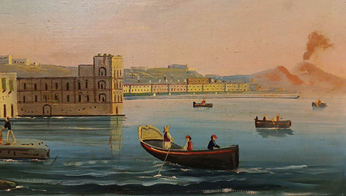 PAIRE DE TABLEAUX DU GOLFE DE NAPLES MILIEU DU 19ème SIÈCLE-photo-5