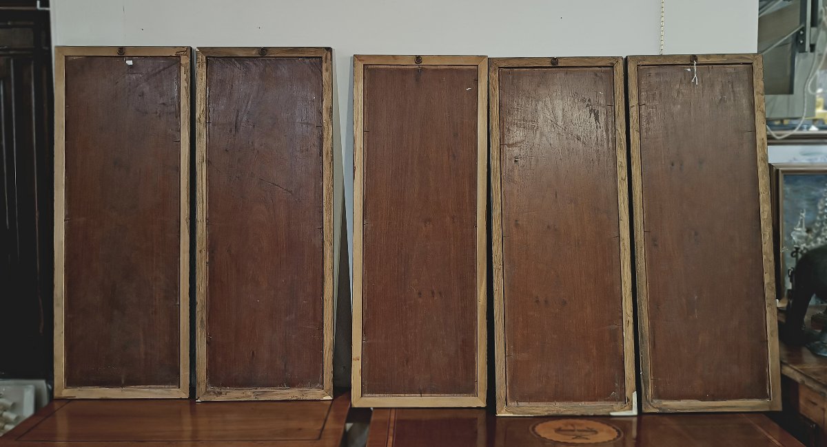 CINQ PANNEAUX EN BOIS SCULPTÉ QING MILIEU DU 19ème SIÈCLE-photo-6