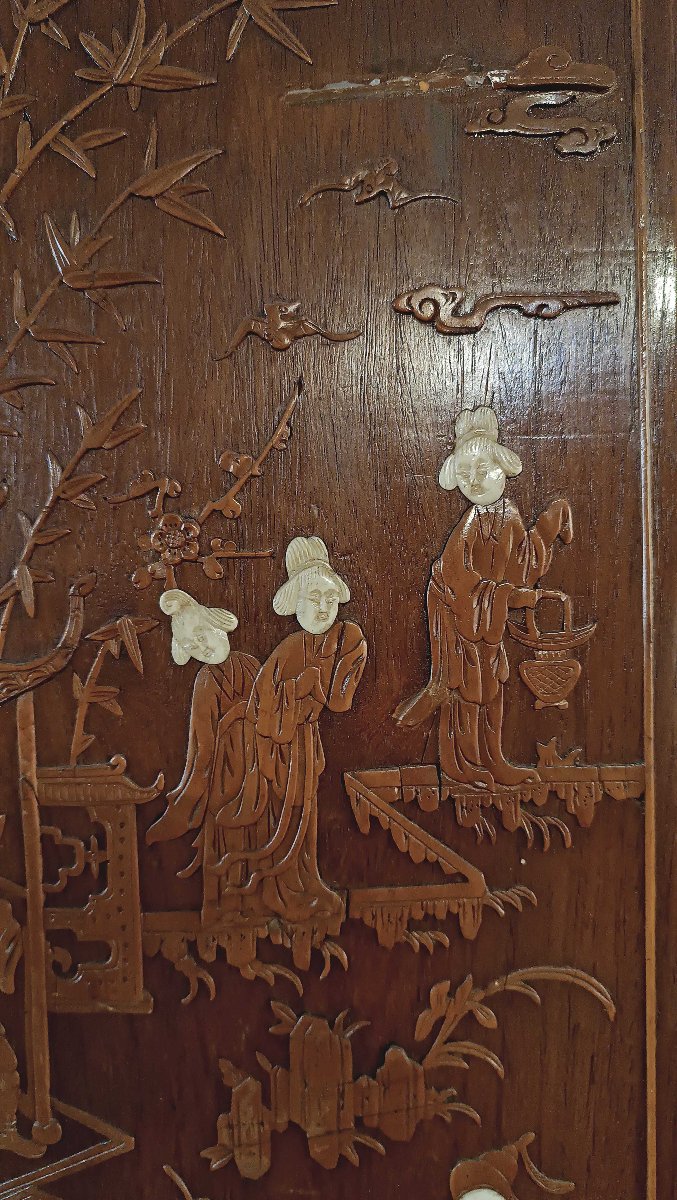 CINQ PANNEAUX EN BOIS SCULPTÉ QING MILIEU DU 19ème SIÈCLE-photo-7