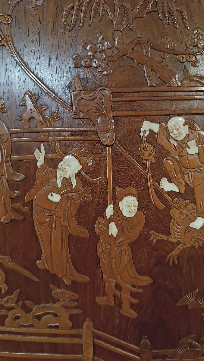 CINQ PANNEAUX EN BOIS SCULPTÉ QING MILIEU DU 19ème SIÈCLE-photo-8