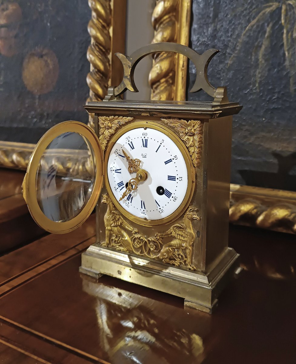 PENDULE D'OFFICIER DE STYLE EMPIRE SECONDE MOITIÉ DU 19ème SIÈCLE-photo-4