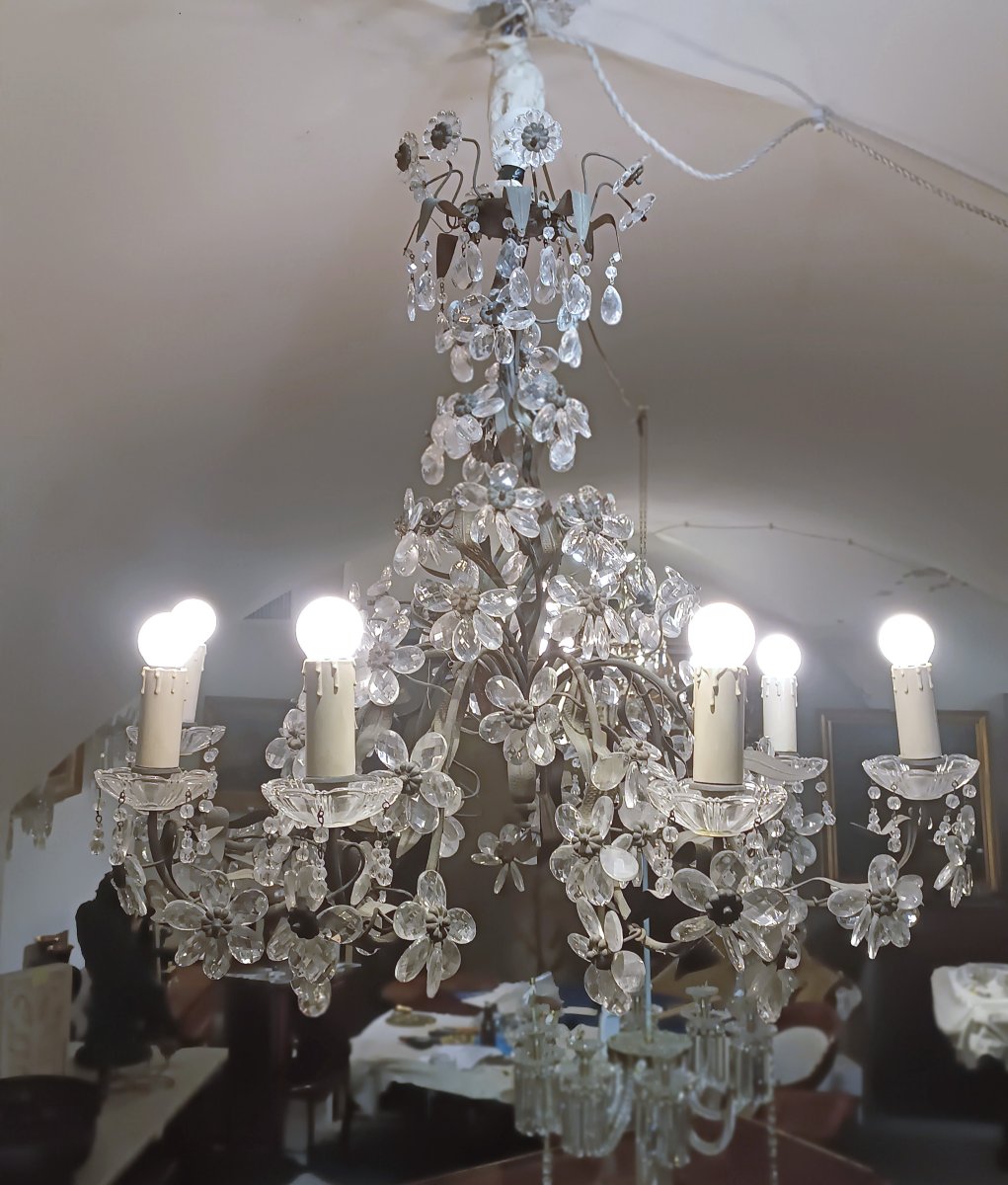 LUSTRE FLEUR EN BRONZE ET CRISTAL SECONDE MOITIÉ DU 19ème SIÈCLE-photo-2