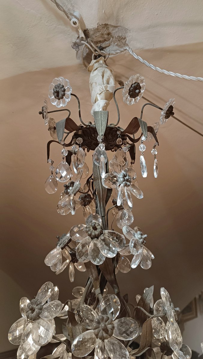 LUSTRE FLEUR EN BRONZE ET CRISTAL SECONDE MOITIÉ DU 19ème SIÈCLE-photo-3