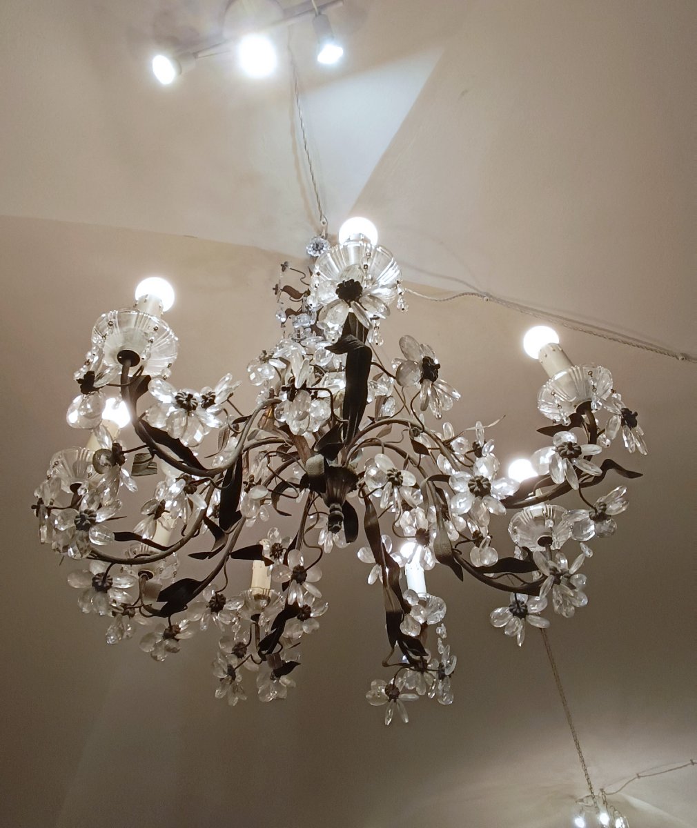 LUSTRE FLEUR EN BRONZE ET CRISTAL SECONDE MOITIÉ DU 19ème SIÈCLE-photo-4