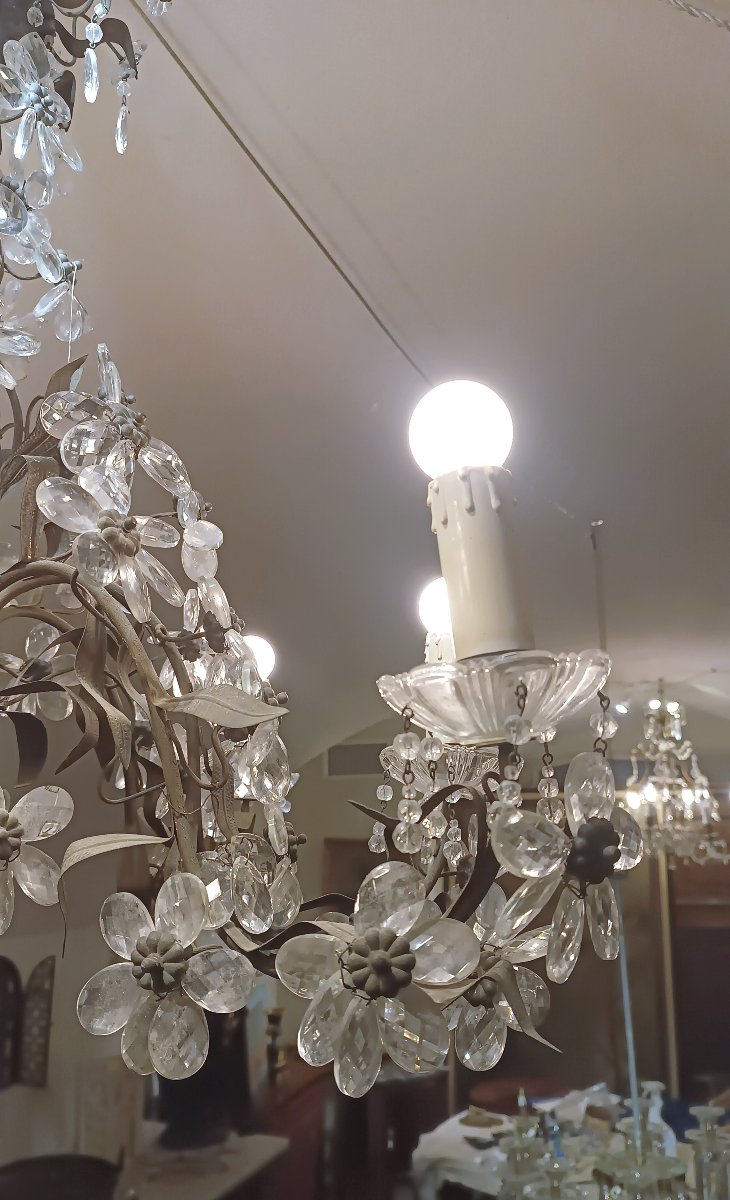 LUSTRE FLEUR EN BRONZE ET CRISTAL SECONDE MOITIÉ DU 19ème SIÈCLE-photo-1