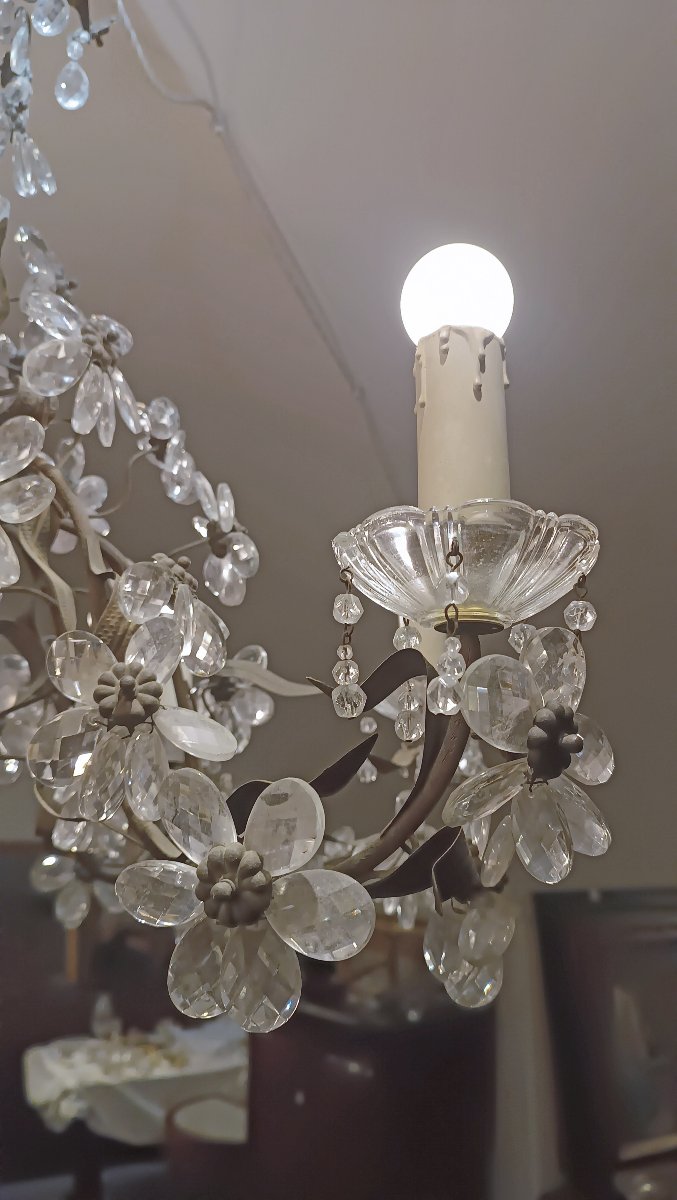 LUSTRE FLEUR EN BRONZE ET CRISTAL SECONDE MOITIÉ DU 19ème SIÈCLE-photo-2
