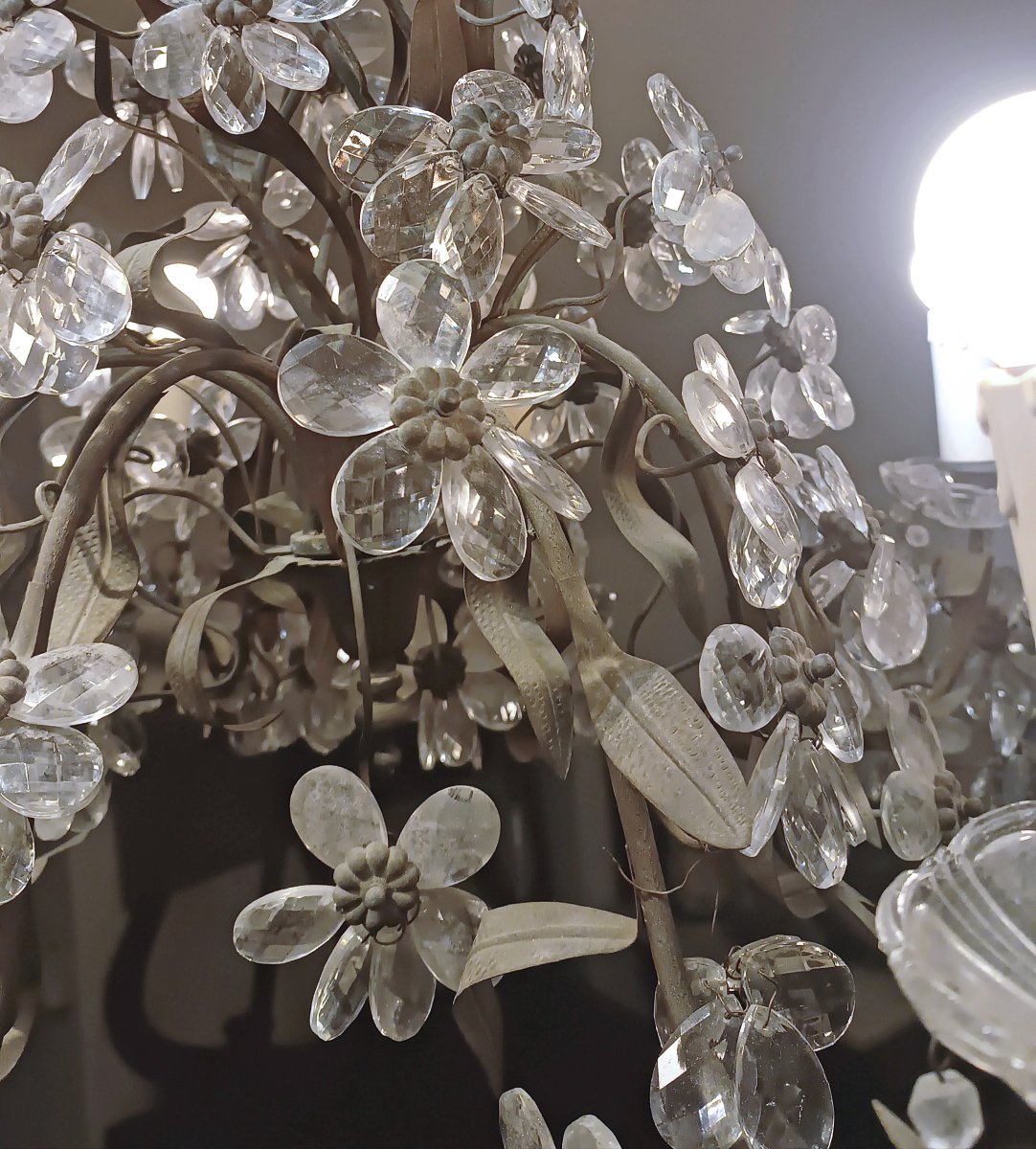 LUSTRE FLEUR EN BRONZE ET CRISTAL SECONDE MOITIÉ DU 19ème SIÈCLE-photo-3