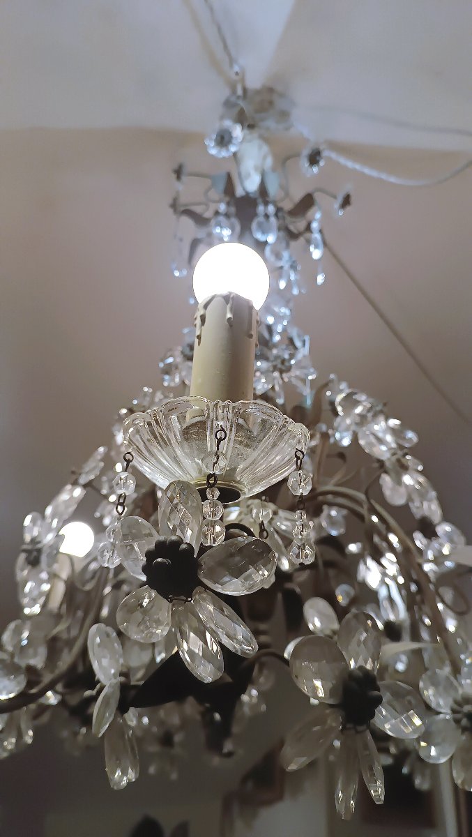 LUSTRE FLEUR EN BRONZE ET CRISTAL SECONDE MOITIÉ DU 19ème SIÈCLE-photo-4