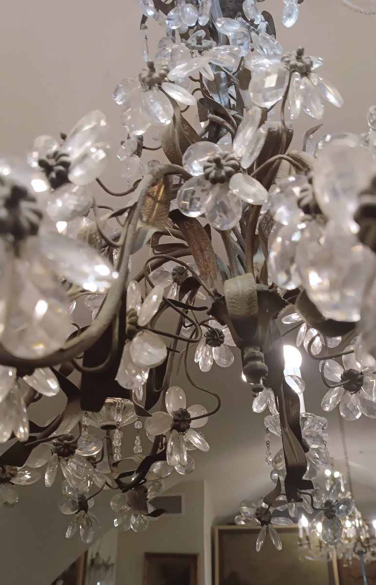 LUSTRE FLEUR EN BRONZE ET CRISTAL SECONDE MOITIÉ DU 19ème SIÈCLE-photo-5