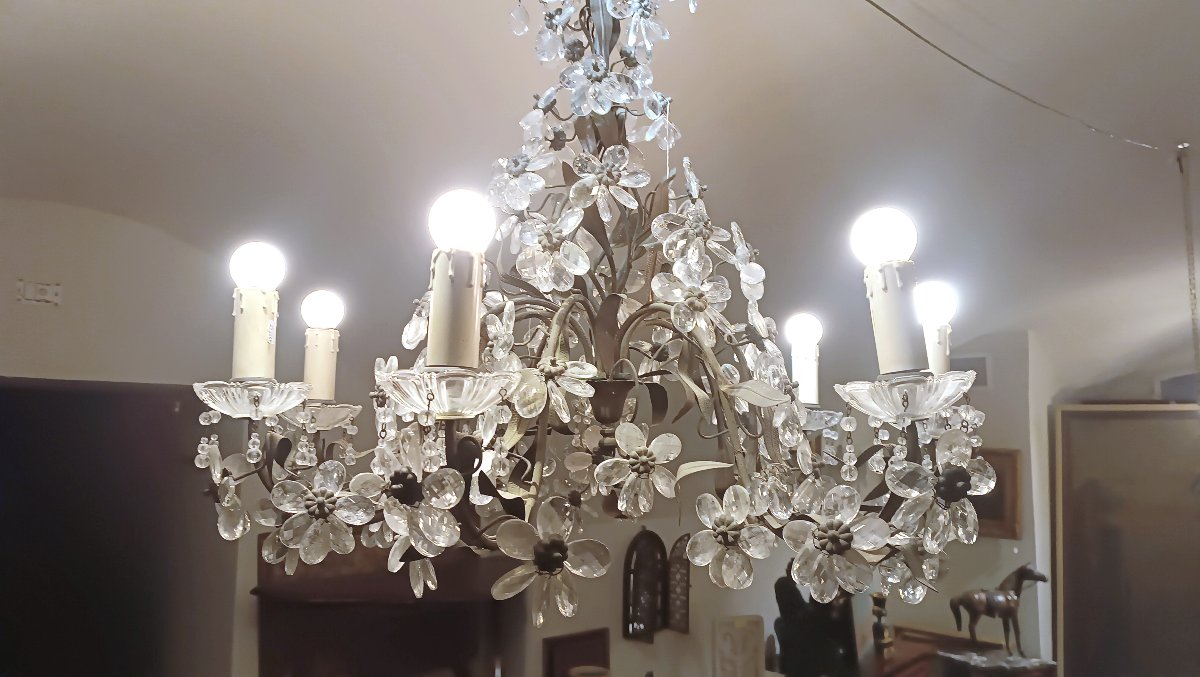 LUSTRE FLEUR EN BRONZE ET CRISTAL SECONDE MOITIÉ DU 19ème SIÈCLE-photo-6