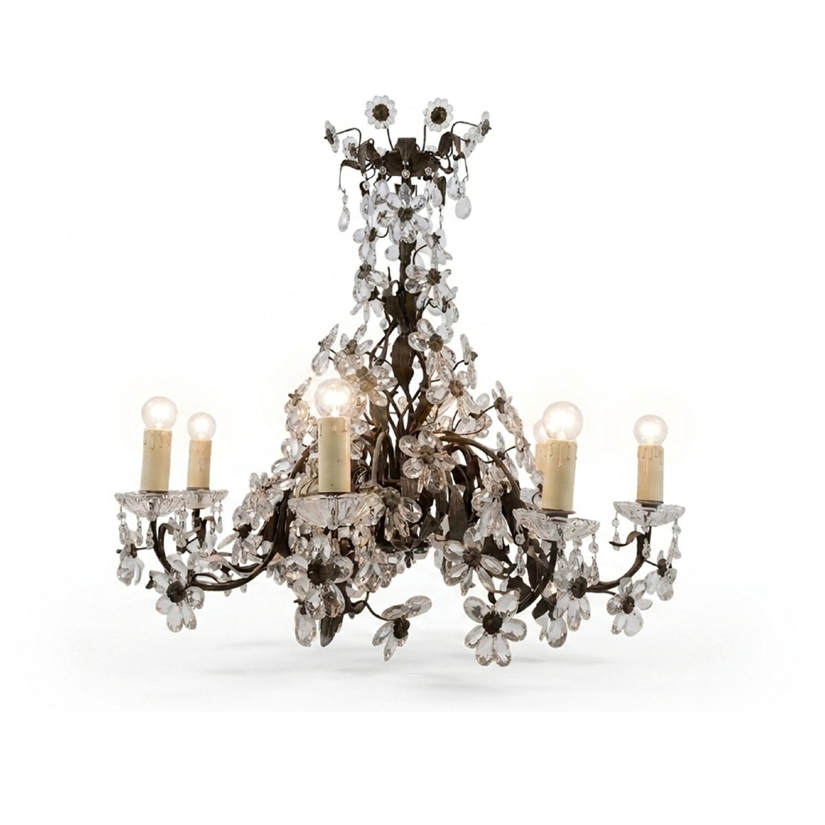 LUSTRE FLEUR EN BRONZE ET CRISTAL SECONDE MOITIÉ DU 19ème SIÈCLE