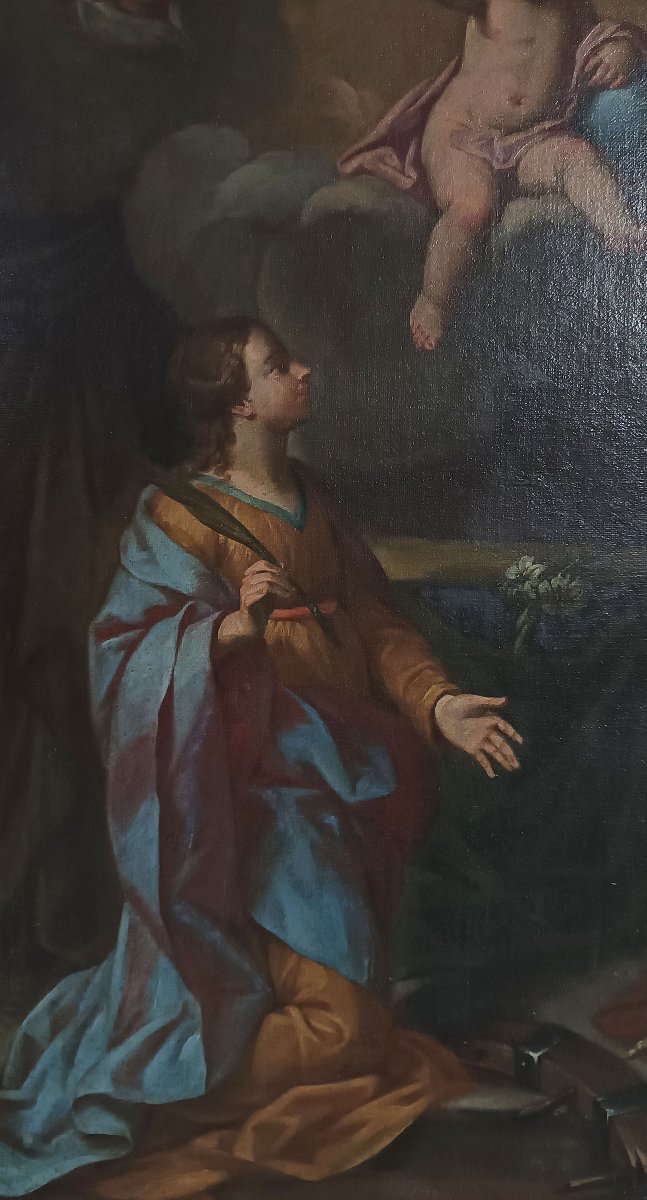 Early 18th Century Oil Painting On Canvas With Adoration Of Saints-photo-1