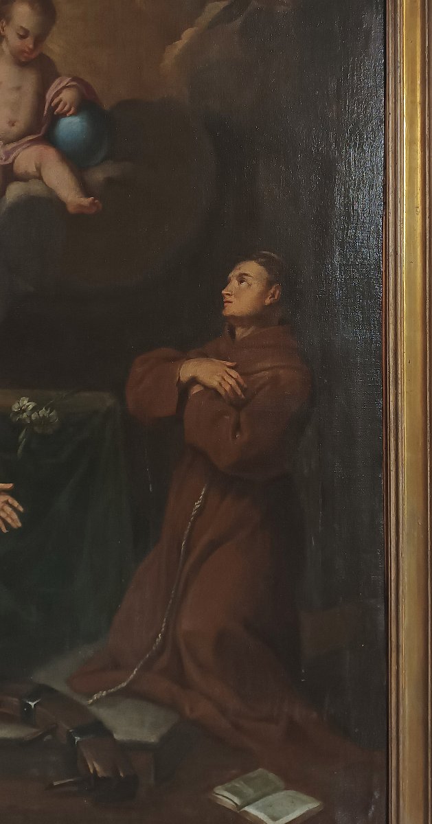 Early 18th Century Oil Painting On Canvas With Adoration Of Saints-photo-2