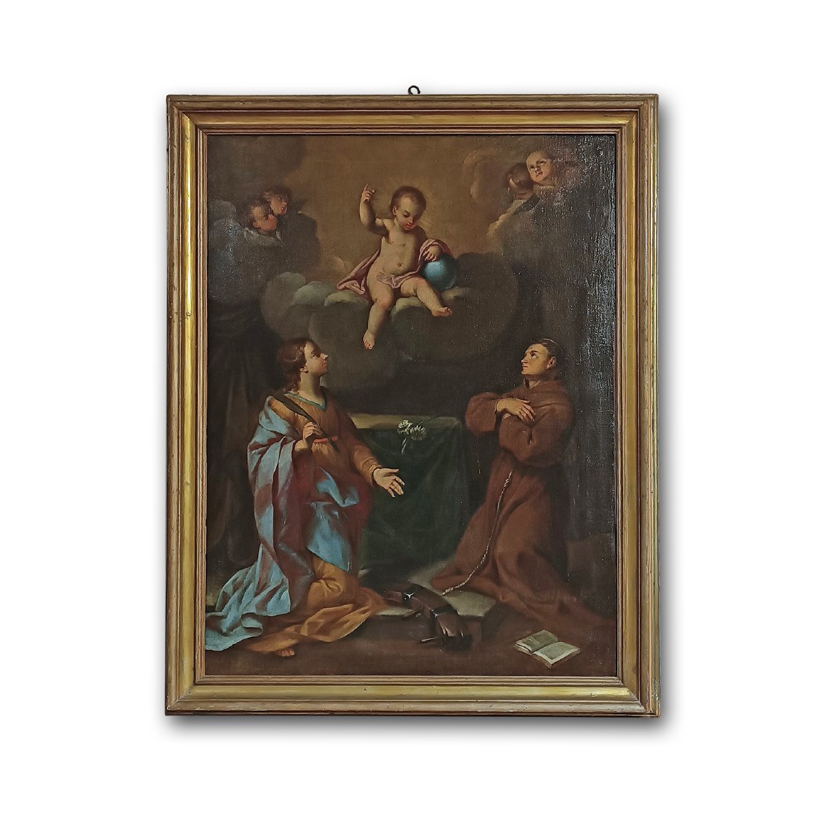 Early 18th Century Oil Painting On Canvas With Adoration Of Saints