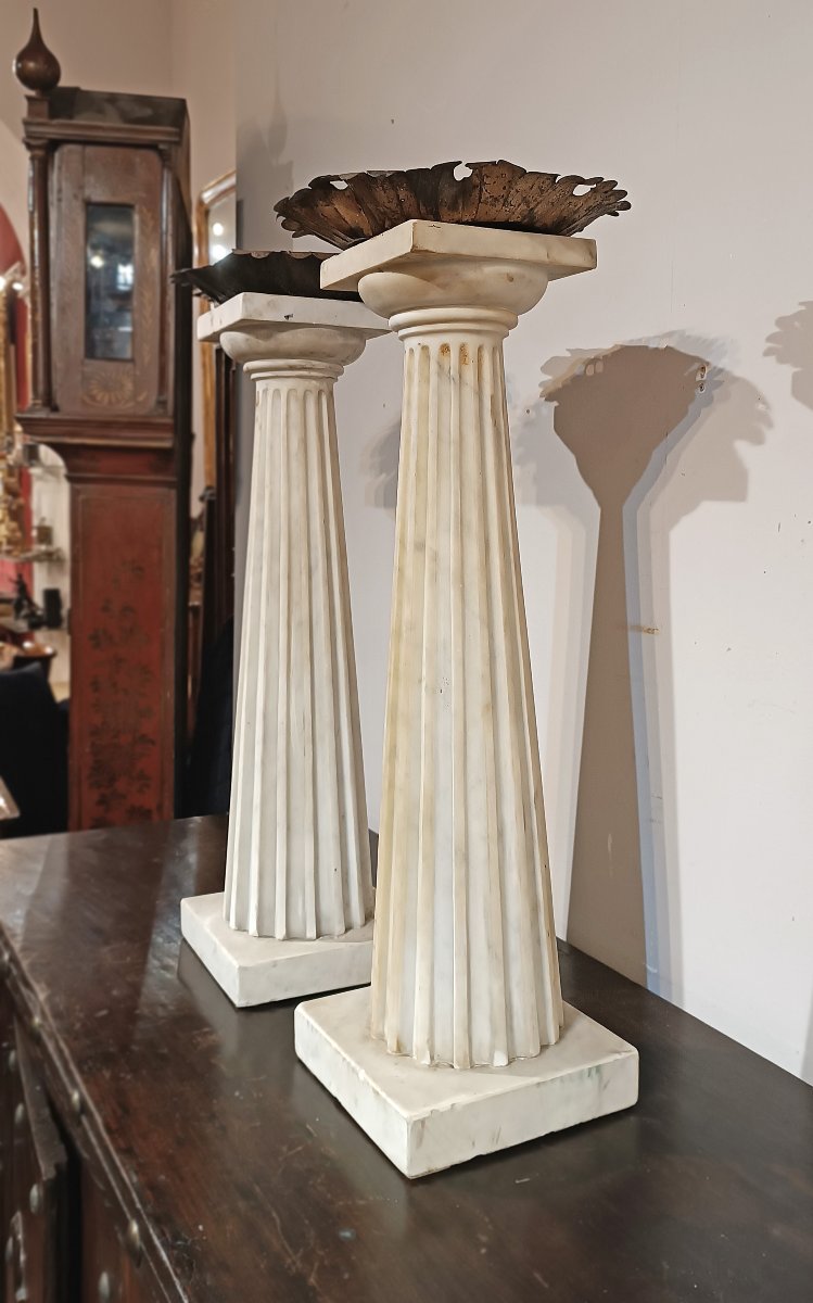 Second Half Of The 18th Century Pair Of Marble Candelabra-photo-3