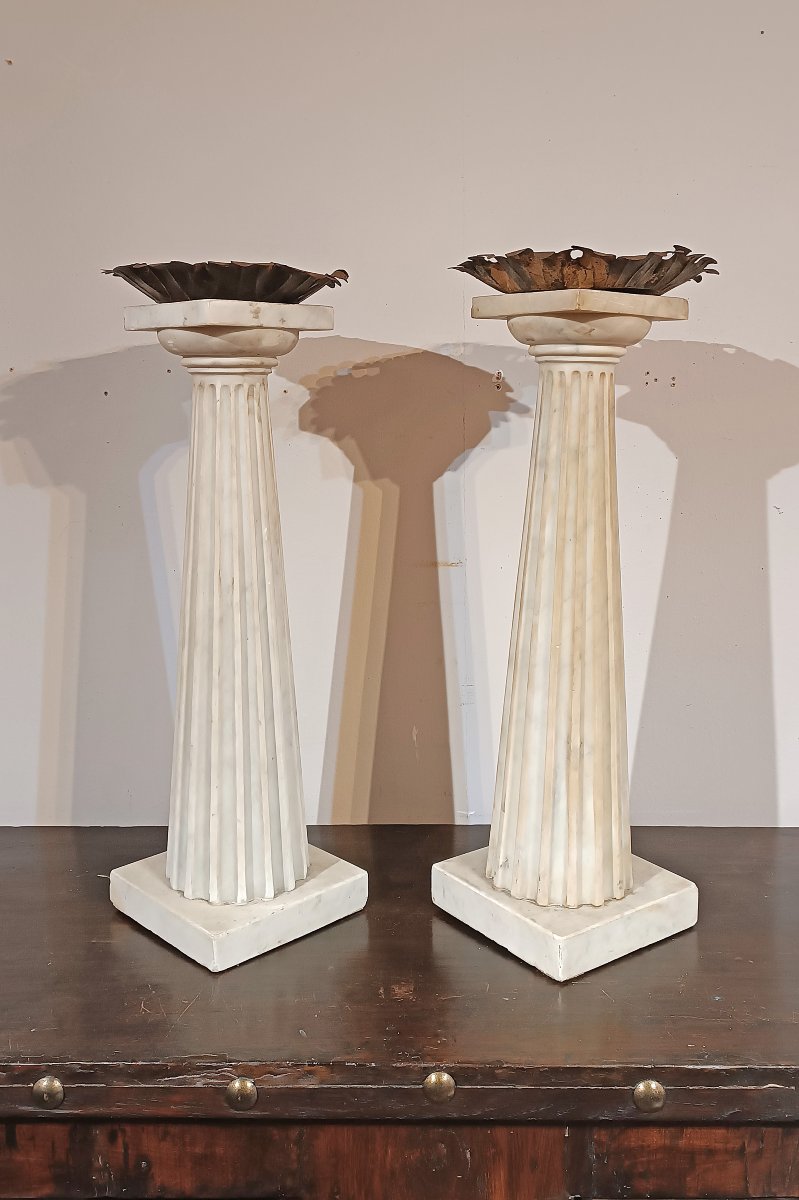 Second Half Of The 18th Century Pair Of Marble Candelabra-photo-7