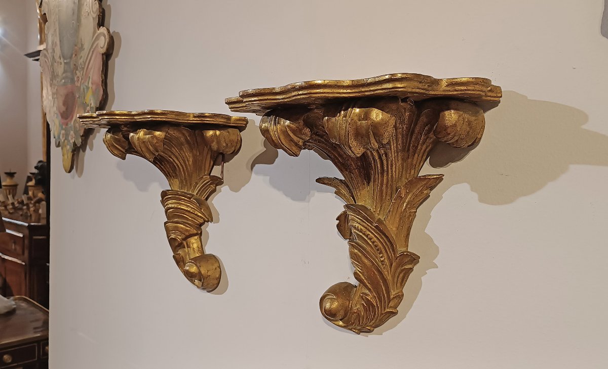 Mid-19th Century Pair Of Gilded Wooden Shelves-photo-3