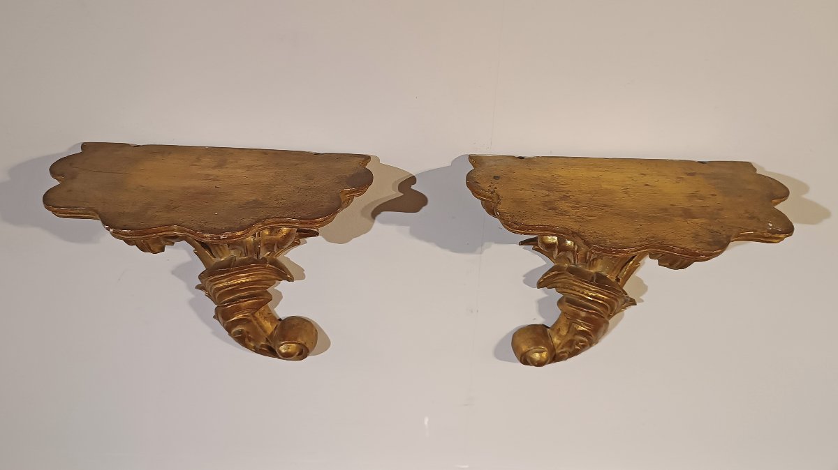 Mid-19th Century Pair Of Gilded Wooden Shelves-photo-4