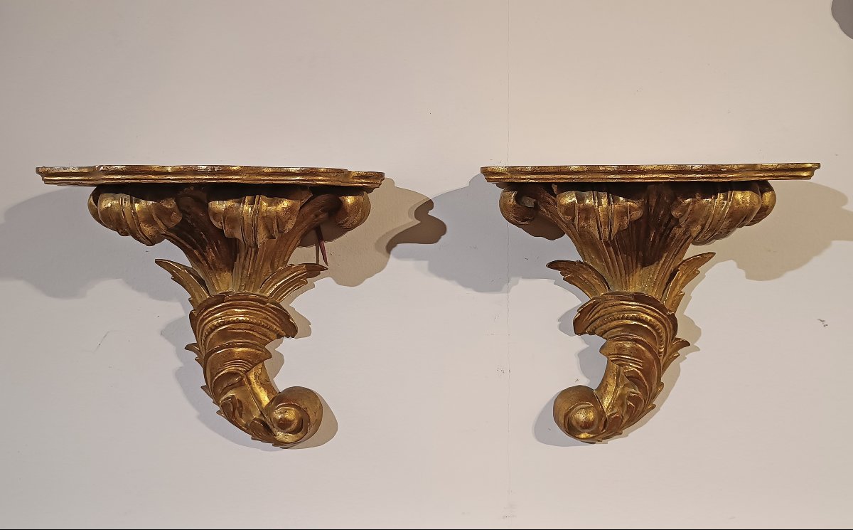 Mid-19th Century Pair Of Gilded Wooden Shelves-photo-1