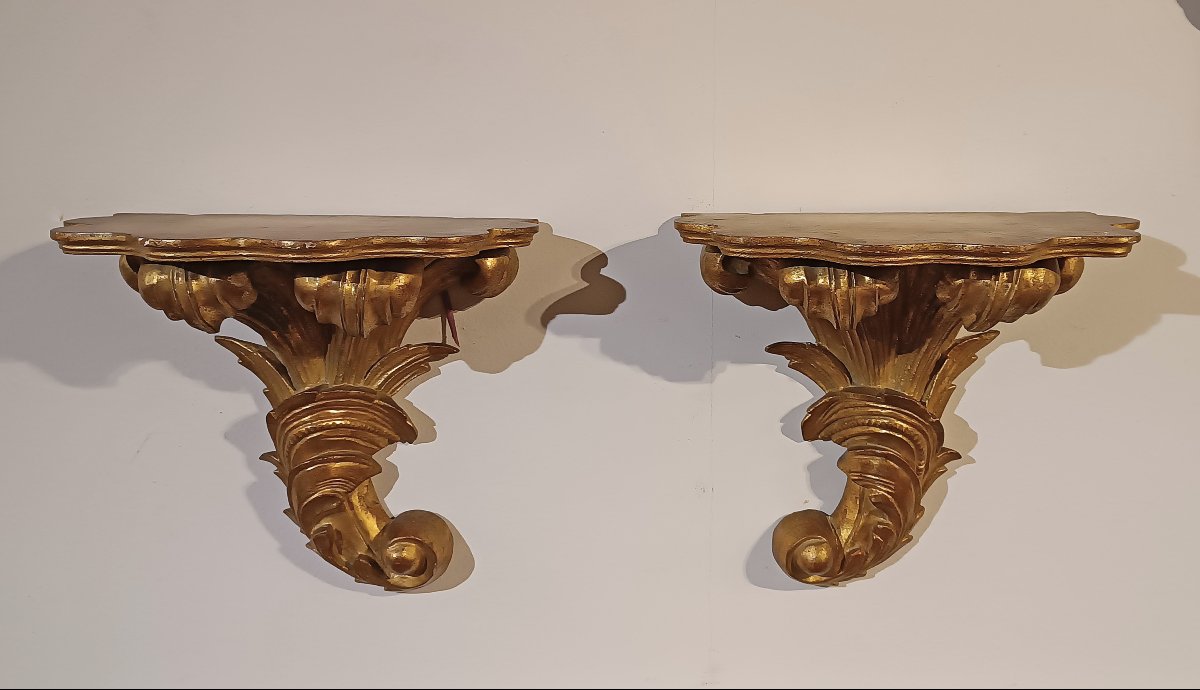 Mid-19th Century Pair Of Gilded Wooden Shelves-photo-2